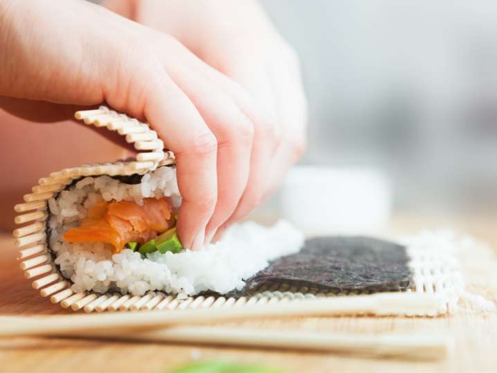 Art of Sushi: Bamboo Mat Used to Roll Fresh Sushi